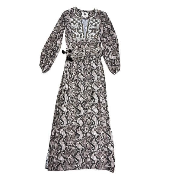 FIGUE Emani Snakeskin-Print Blouson Sleeve Dress Size XS - Picture 4 of 14